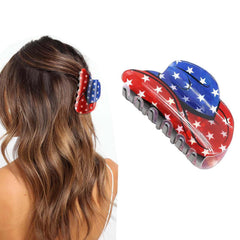 BQZQPAMZ front view of red white blue star hair clips, festive accent