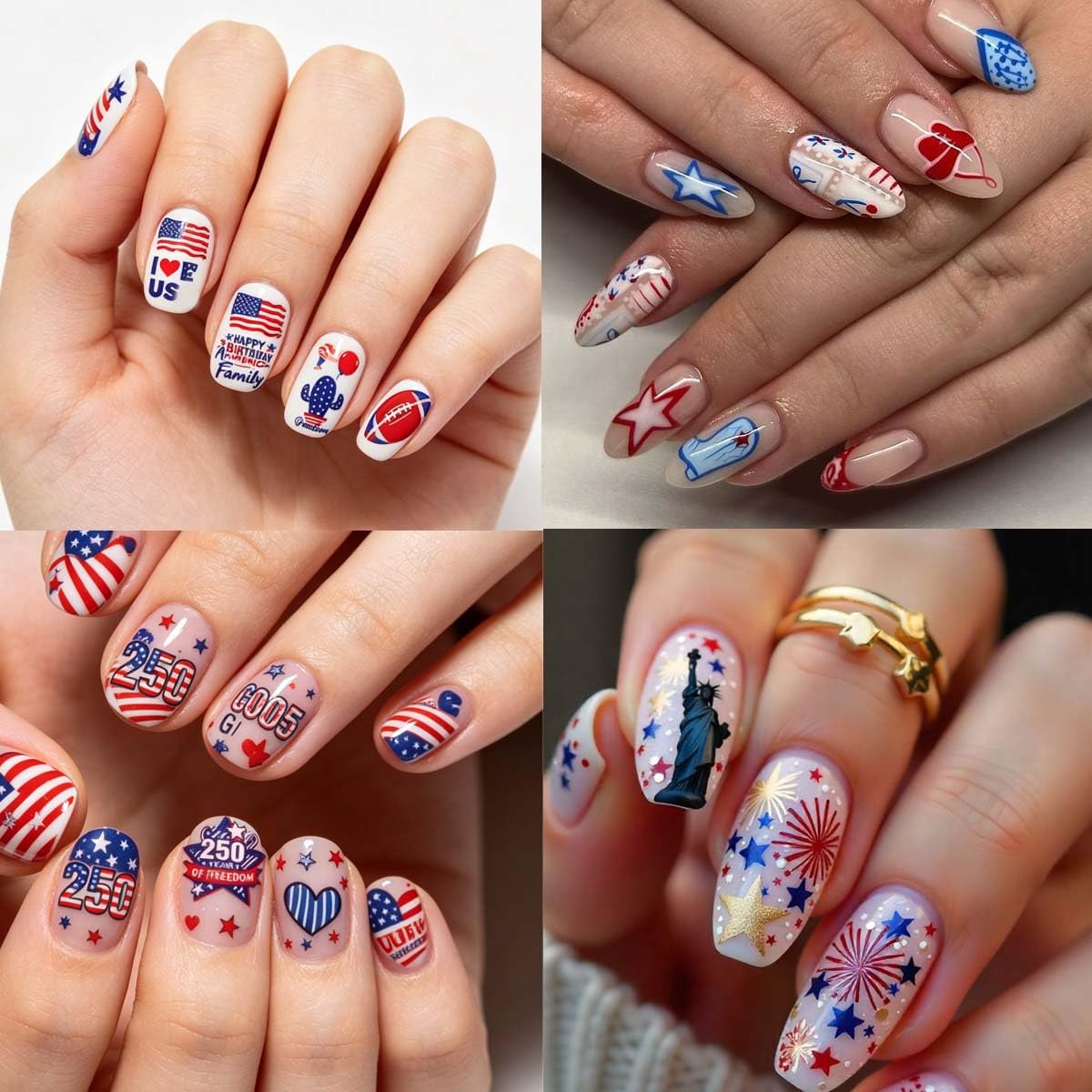 BQZQPAMZ finished manicure with patriotic decals showcasing festive look