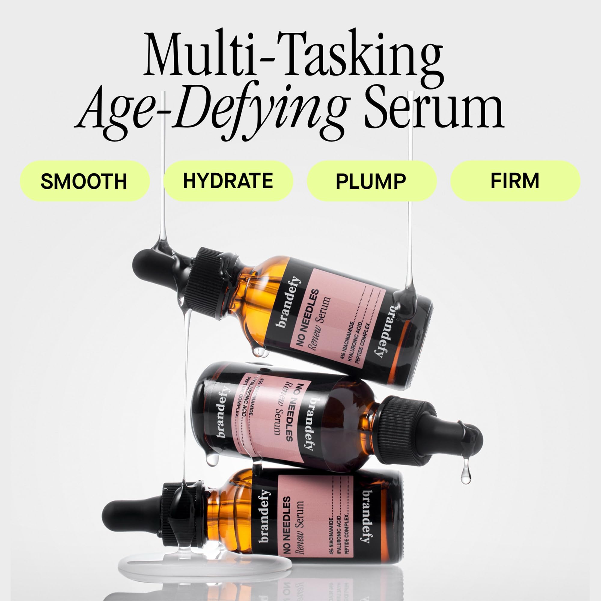Brandefy No Needles dropper dispensing serum for precise, non-sticky application