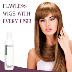 Person wearing a styled wig after Brandywine wash showing smooth, natural-looking hair