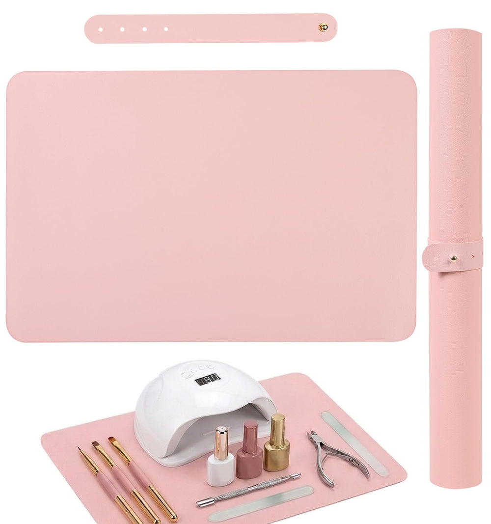 BRAVIKERLY front view pink mat showing full workspace protection and clean surface