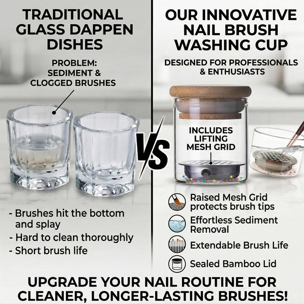 BRAVIKERLY cup in use while cleaning a nail brush for efficient solvent savings