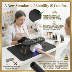 BRAVIKERLY mat in use with nail technician for stable work surface