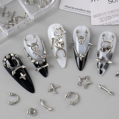 Bravizvy stars and rivets applied on a nail creating bold punk accents