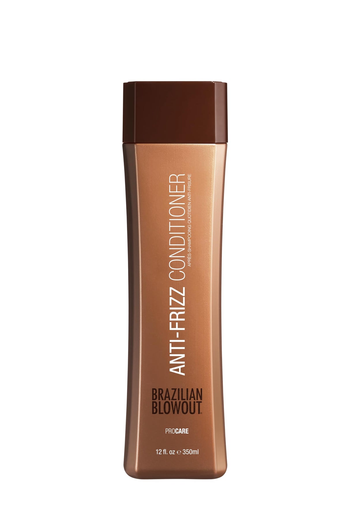 Brazilian Blowout front bottle view showing product branding and anti-frizz benefit