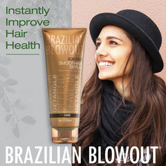 BRAZILIAN BLOWOUT serum applied during blow-dry showing smoother, frizz-free results