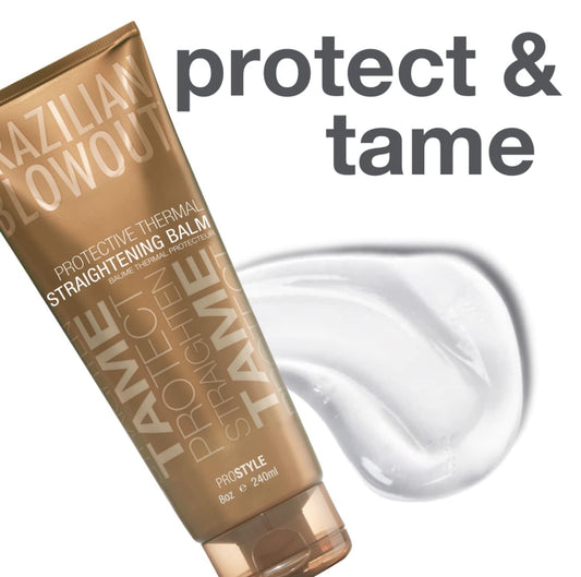 Brazilian Blowout balm applied during blow-dry for smoother, frizz-free hair