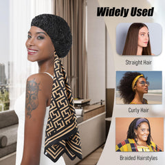 brcok woman sleeping with wrap keeping silk press smooth overnight
