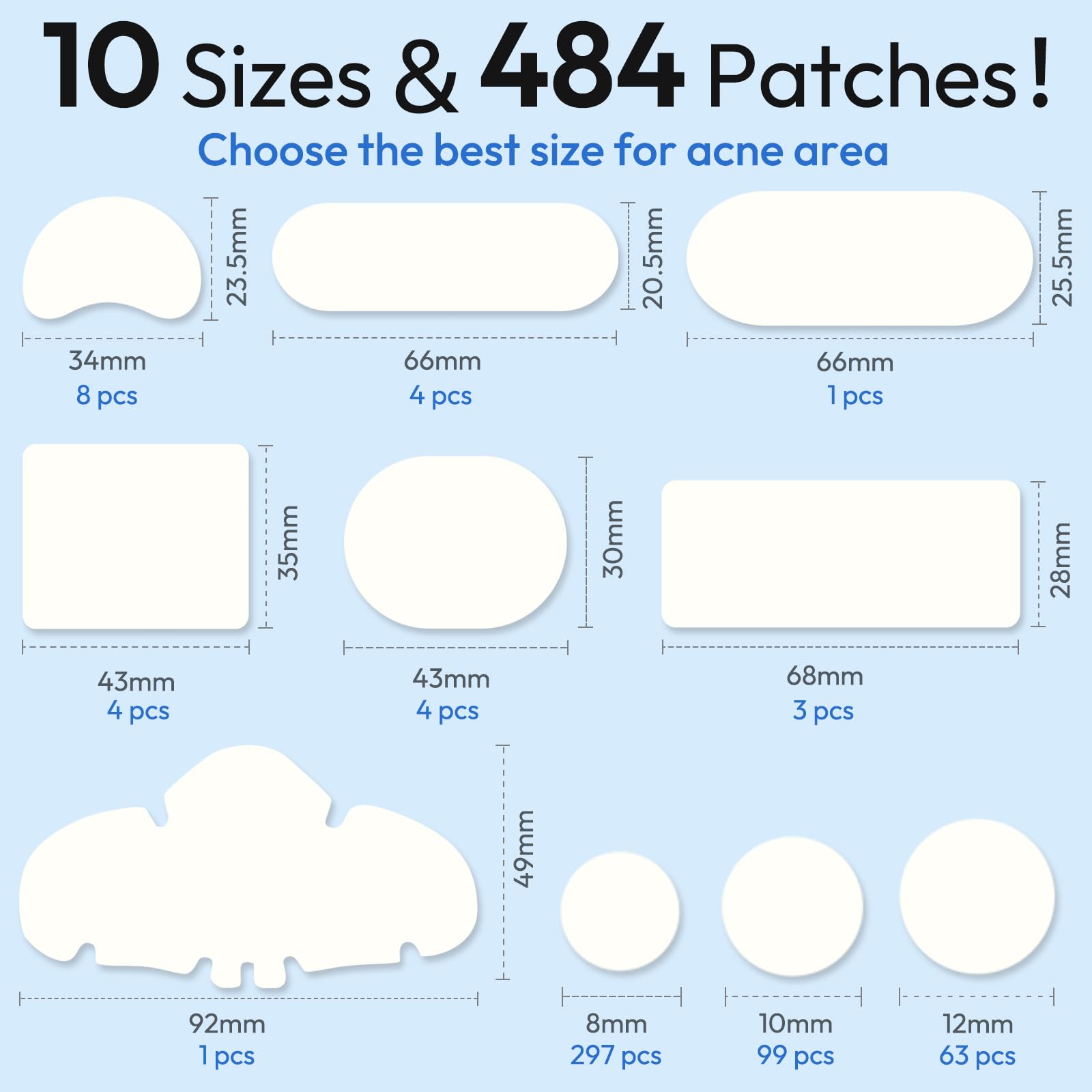 breiboz layout showing ten sizes for tailored coverage and convenience