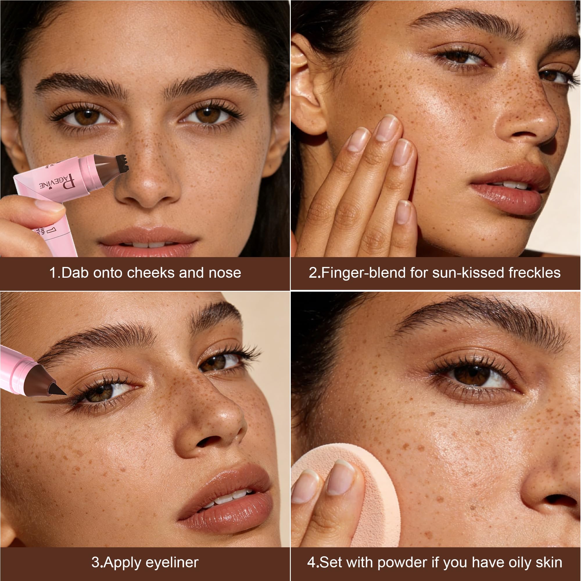 brenqe freckle stamp imprint on skin demonstrating quick cluster application