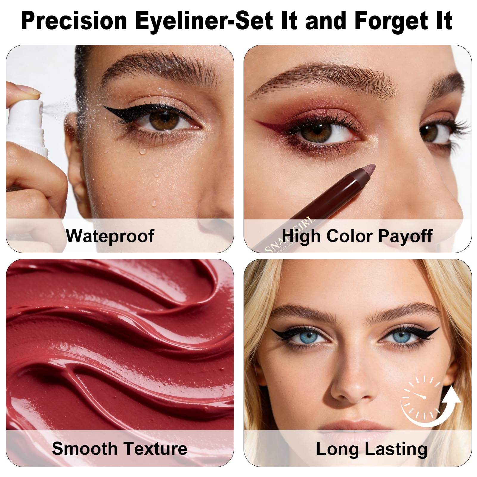 Brenqe plum pencil applied on eye model enhancing eye color softly