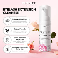 BREYLEE bottle close-up showing shampoo texture and gentle foam benefit