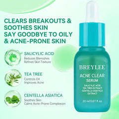 BREYLEE bottle label detail highlighting active acids and calming botanicals