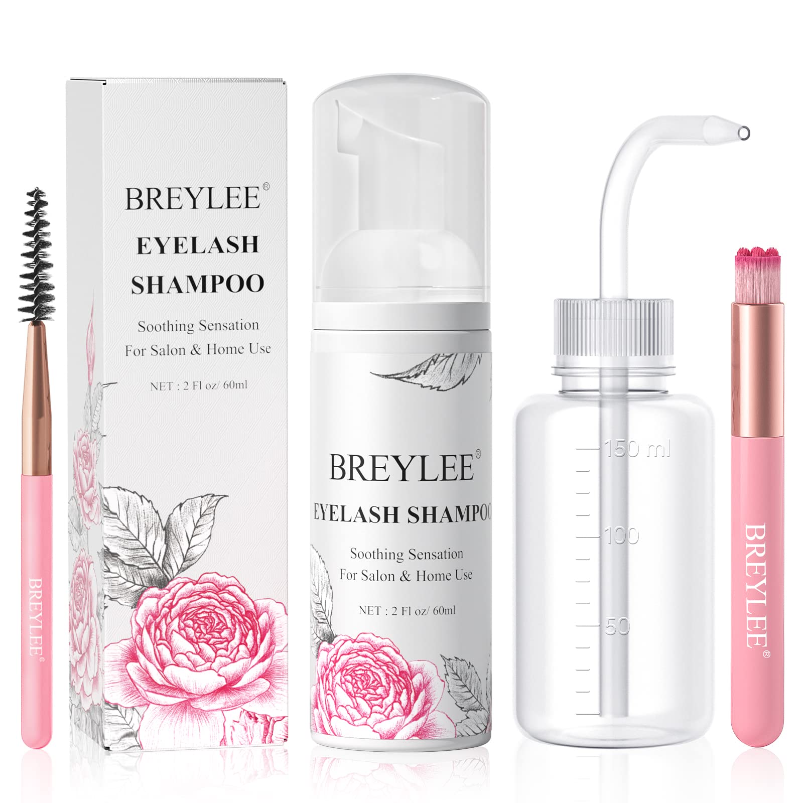 BREYLEE front packaging showing shampoo bottle and kit, clear product benefits