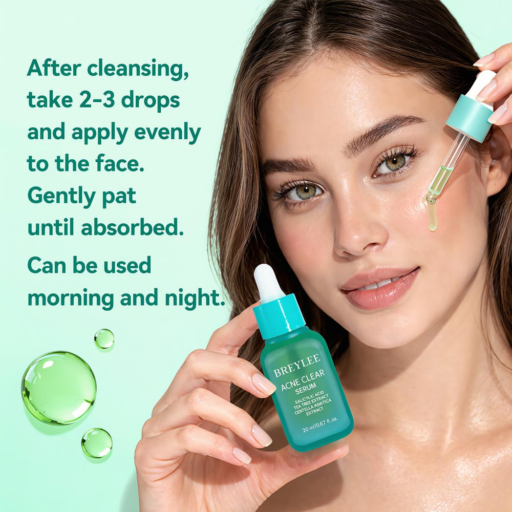 BREYLEE serum dispensed onto fingertip demonstrating smooth, non-greasy finish
