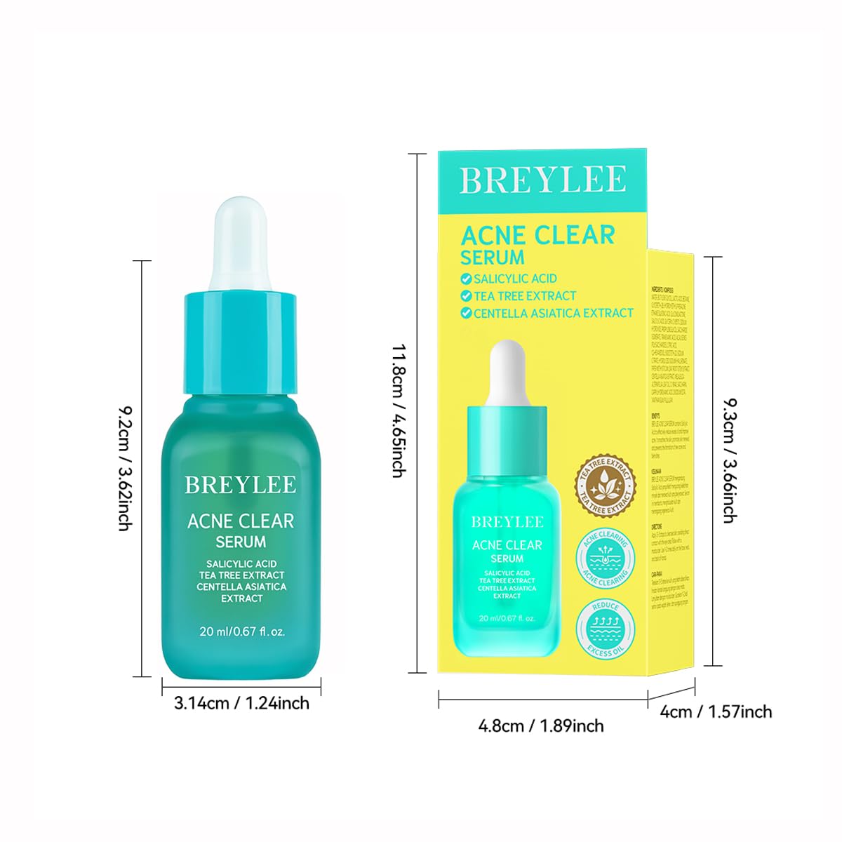 BREYLEE bottle with tea tree leaves and centella to emphasize natural soothing