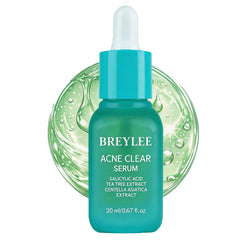 BREYLEE front packaging showing the 20ml acne treatment serum and clear benefits