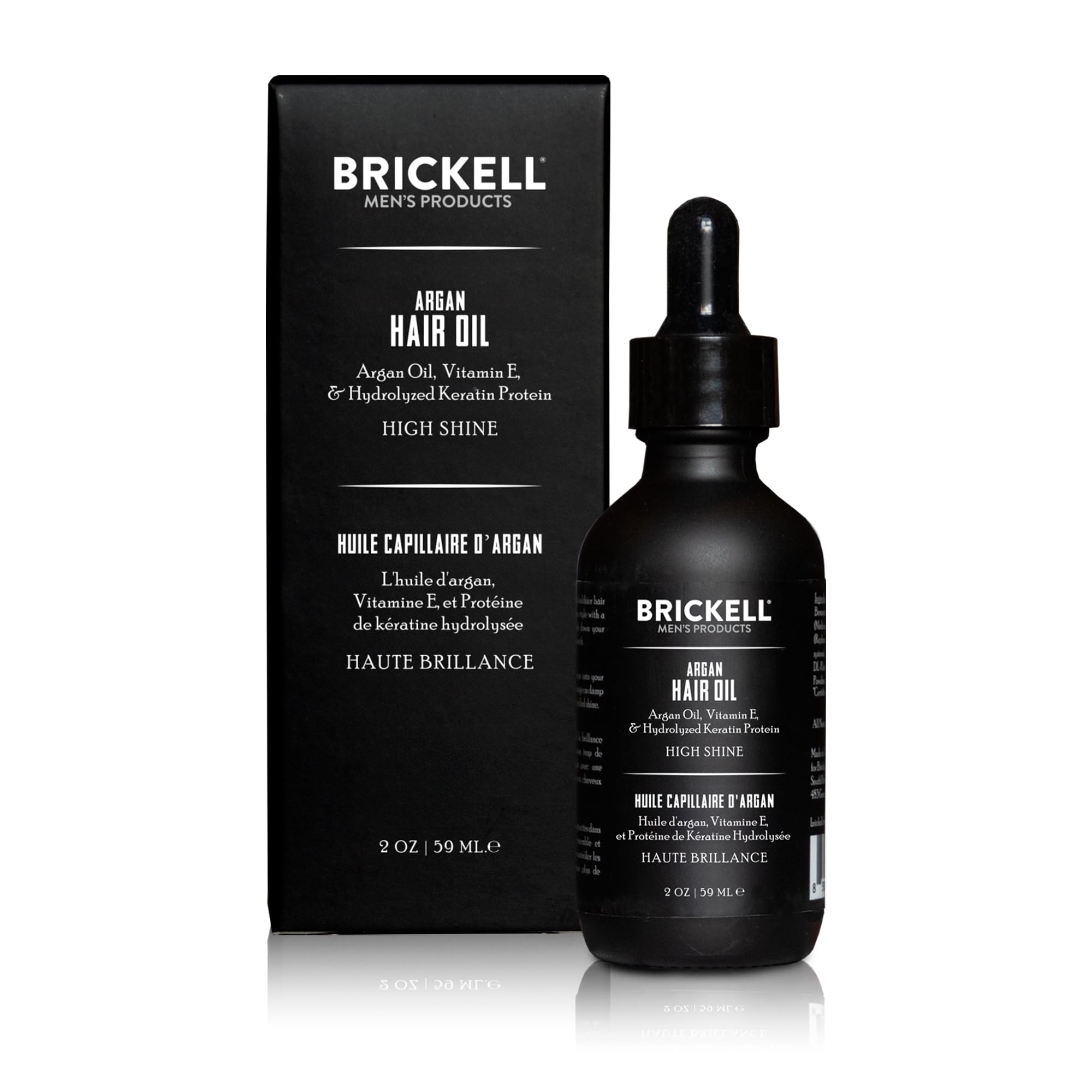 Brickell Men's Product dropper dispensing oil to control amount for styling