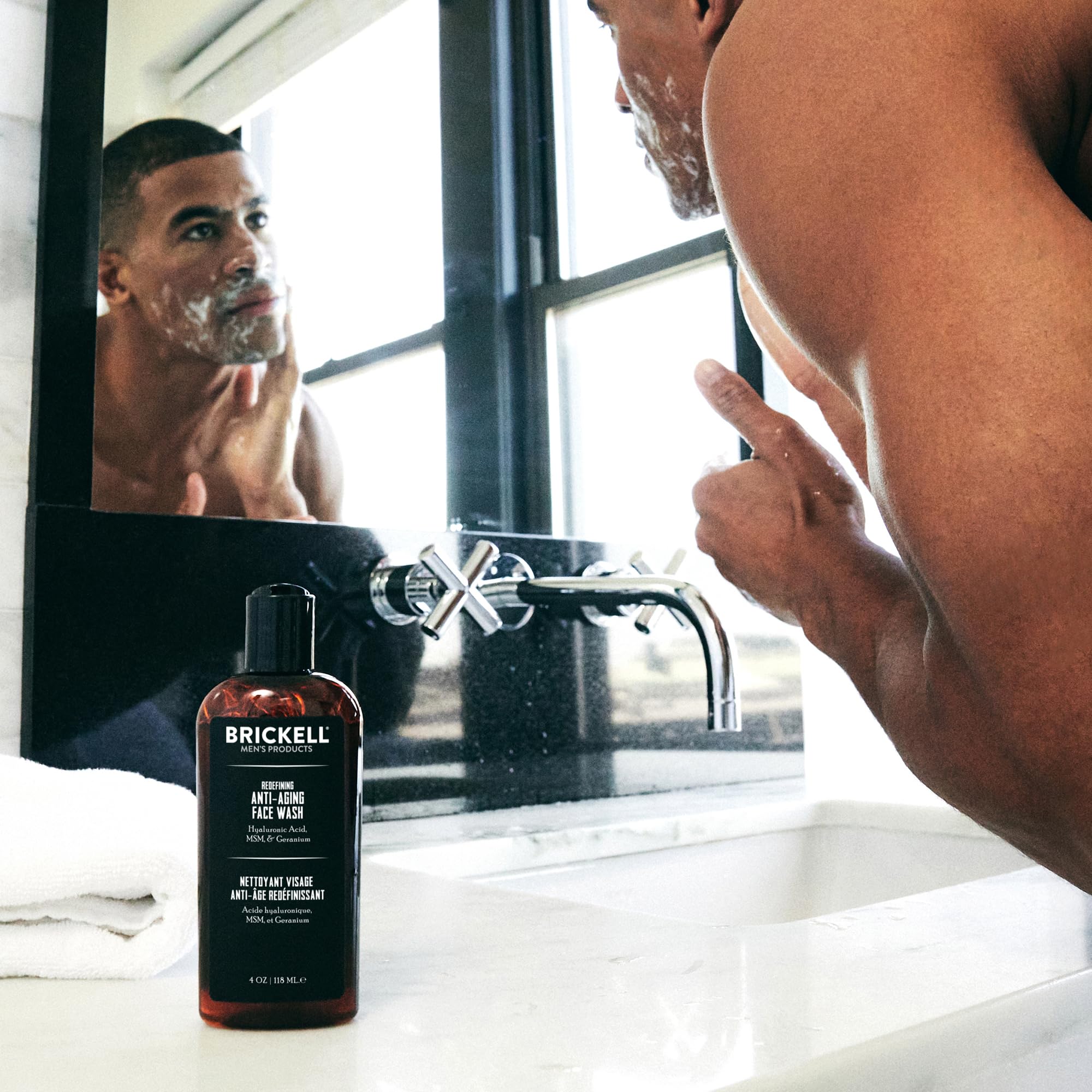 Brickell Men's Products gel-to-foam texture close-up demonstrating gentle lather