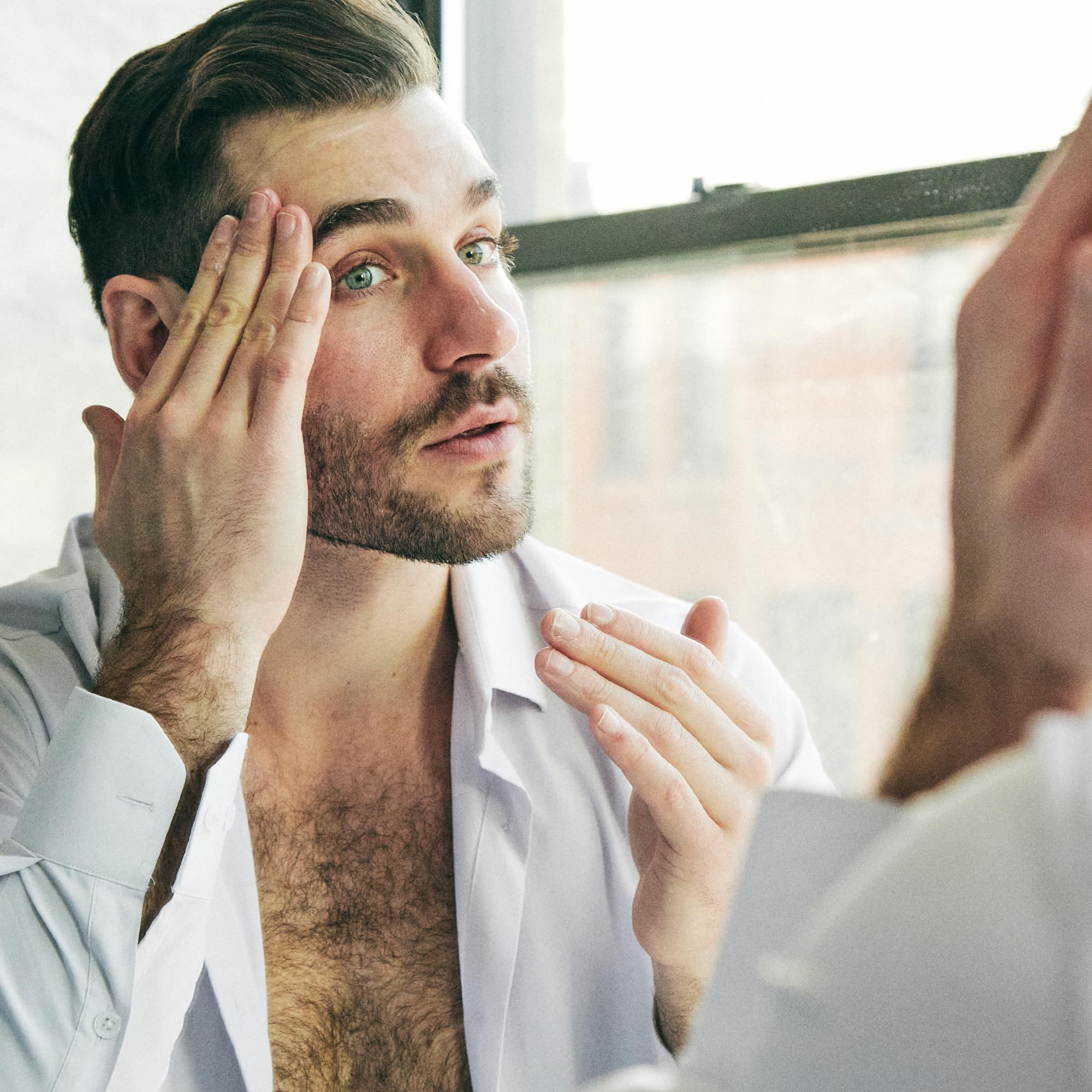 Brickell Men’s Products conceptual before-and-after framed to show visible improvement benefit