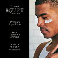 Brickell Men's before and after split view showing reduced puffiness and brighter eyes benefit