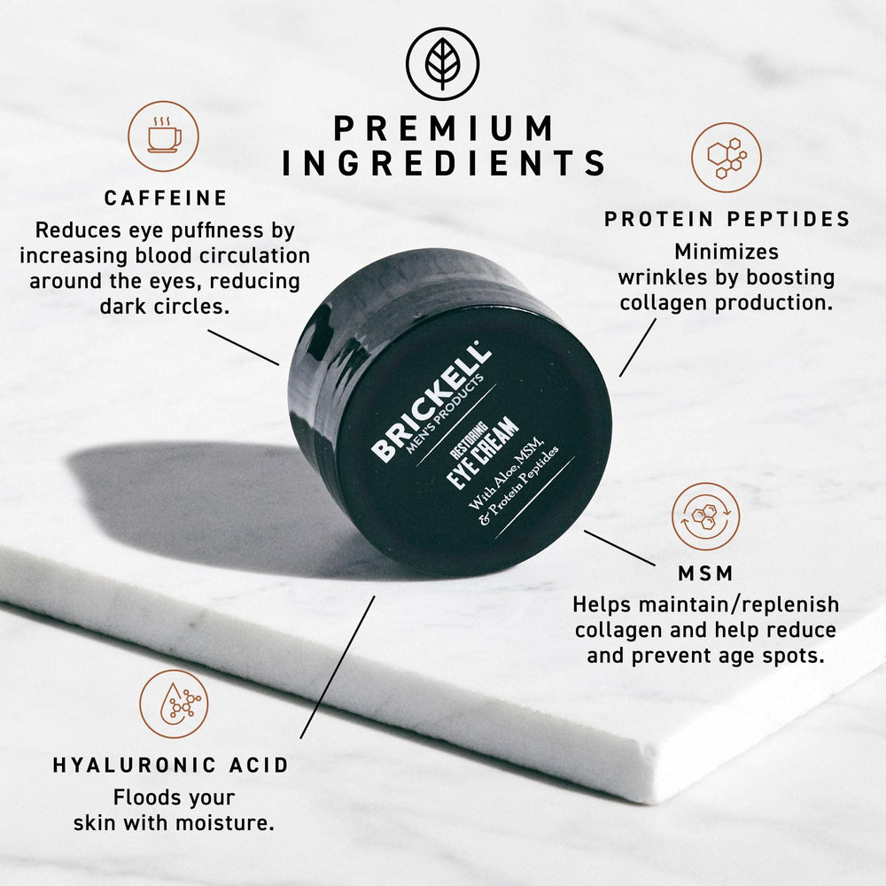 Brickell Men's caffeine ingredient visual emphasizing de-puffing and alertness benefit