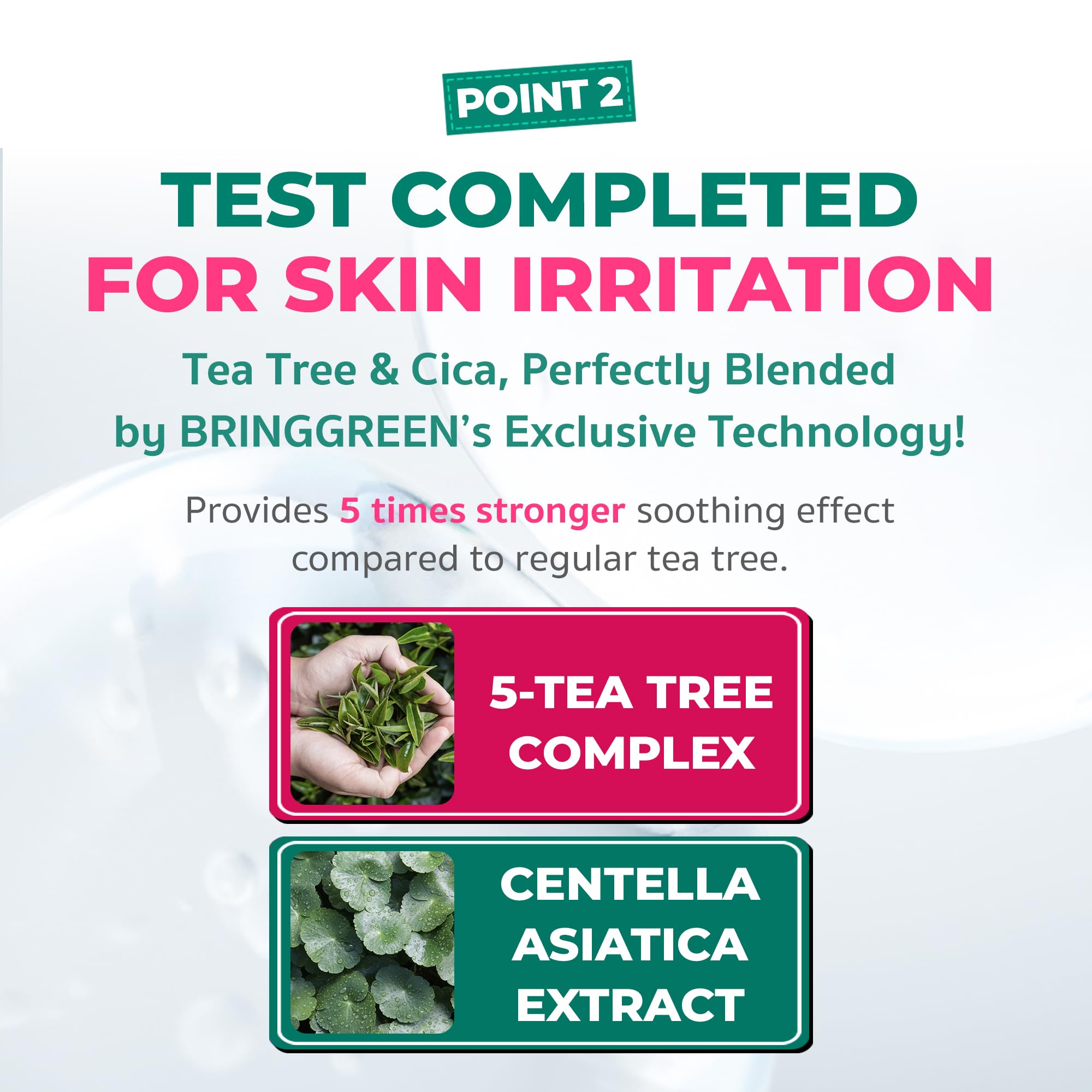 BRING GREEN pad applied to cheek demonstrating soothing calming effect