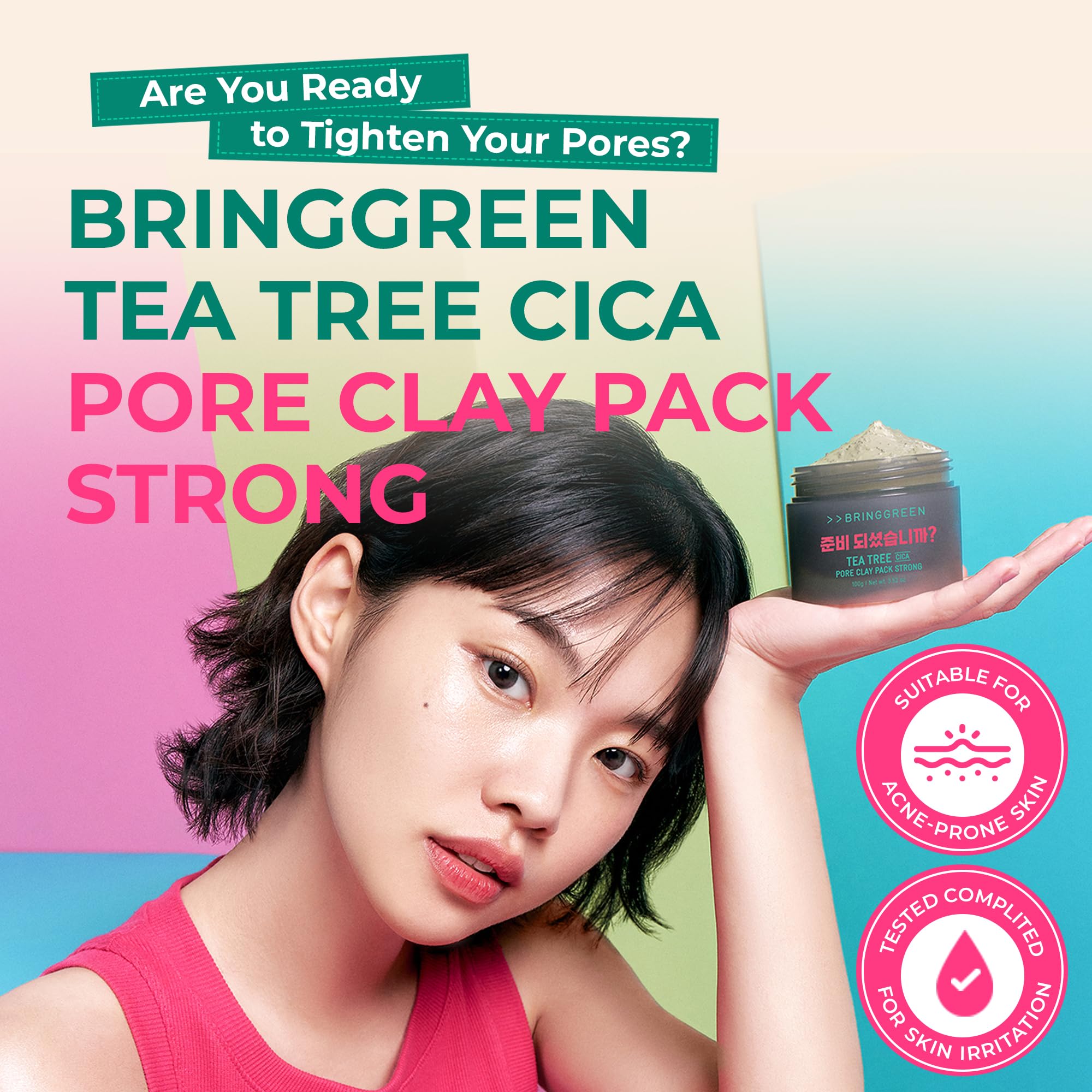 BRING GREEN mask being applied to face showing even spread and cooling sensation benefit