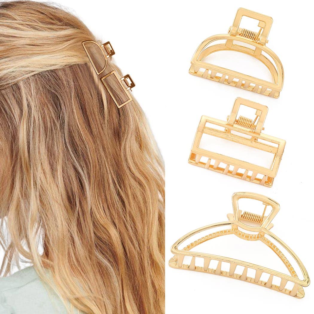 Brinie front view of three gold metal claw clips showing elegant finish and secure hold