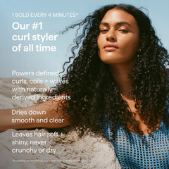 briogeo styling applied on curly hair demonstrating defined, frizz-reduced curls