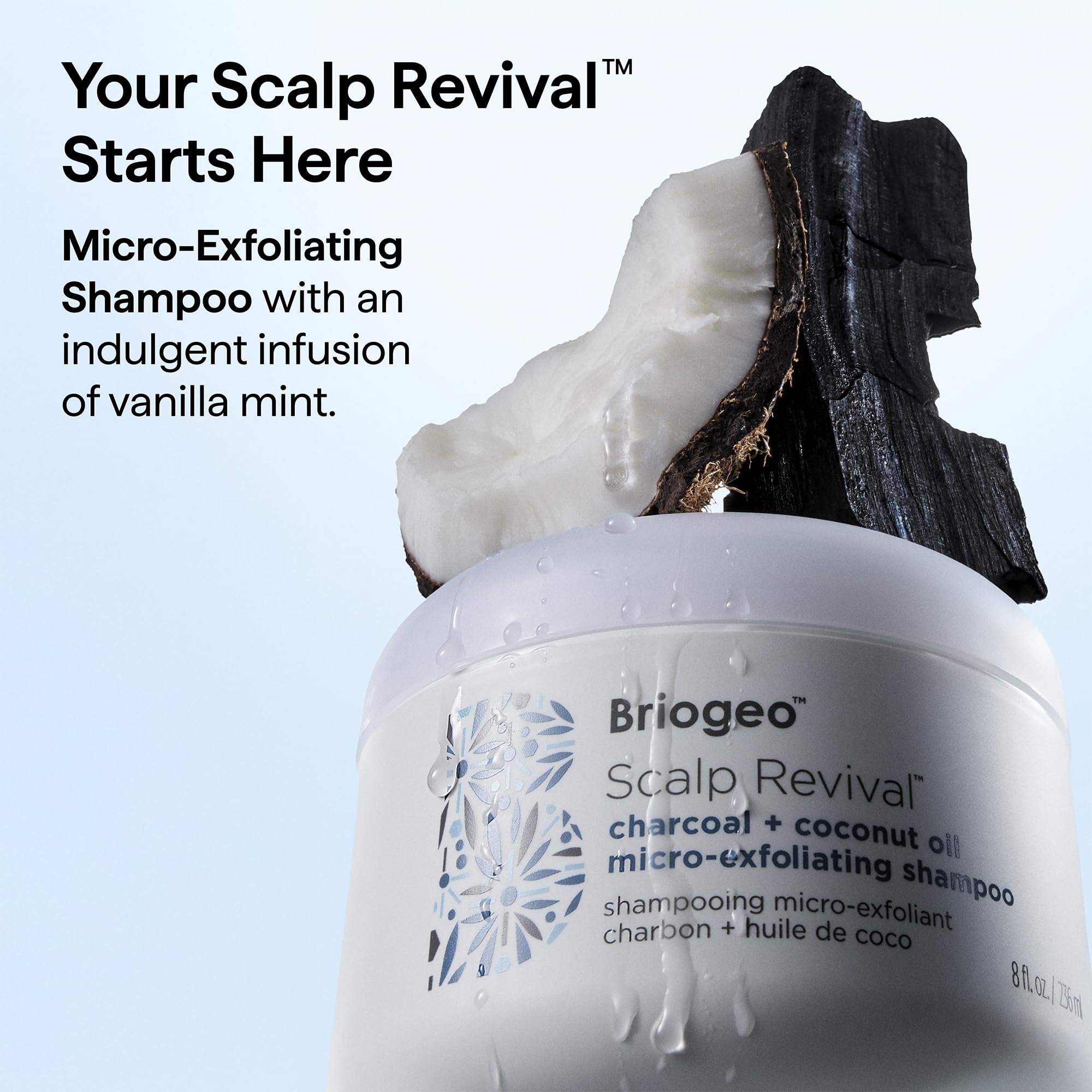 Briogeo dispensing shampoo texture with visible micro-exfoliants for clean scalp