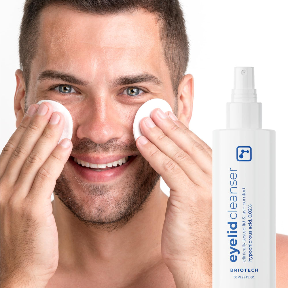 BRIOTECH in toiletry bag showing on-the-go eyelid hygiene benefit