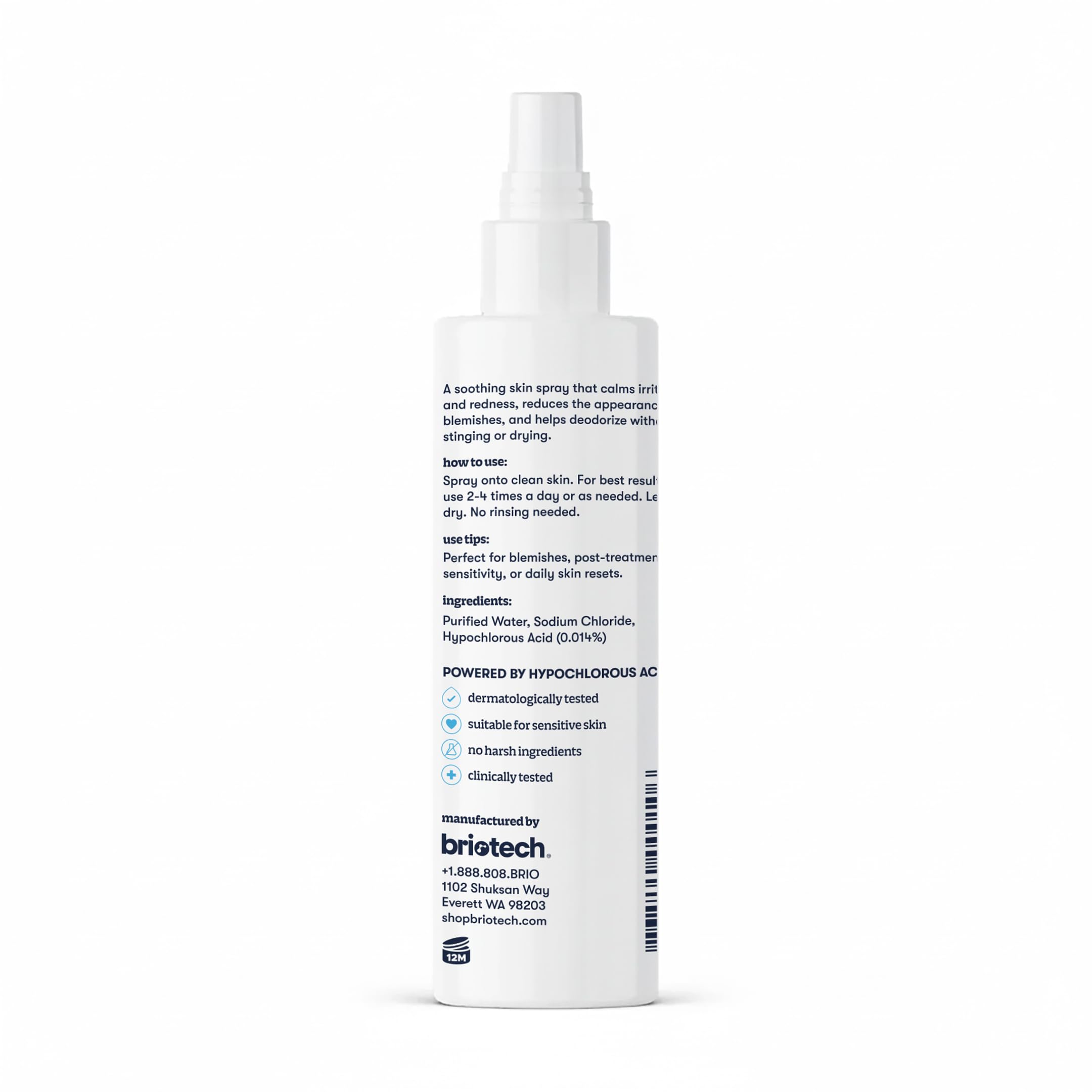 BRIOTECH label ingredients view highlighting pure HOCl and sea salt