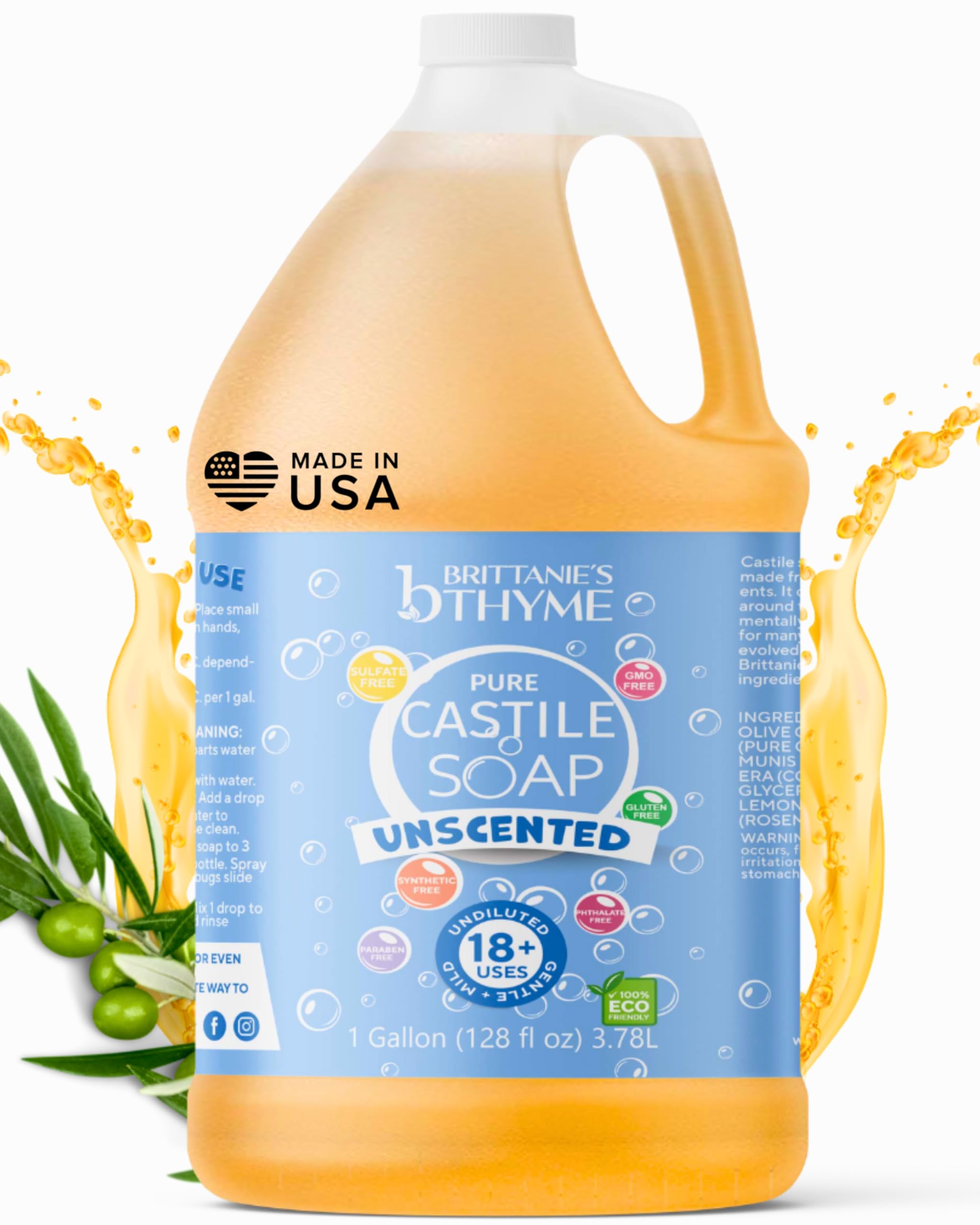 Brittanie's gallon jug front view showing unscented refill and size benefit