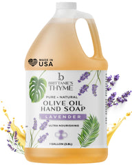 Brittanie's Thyme gallon front label highlighting organic lavender and refill benefit