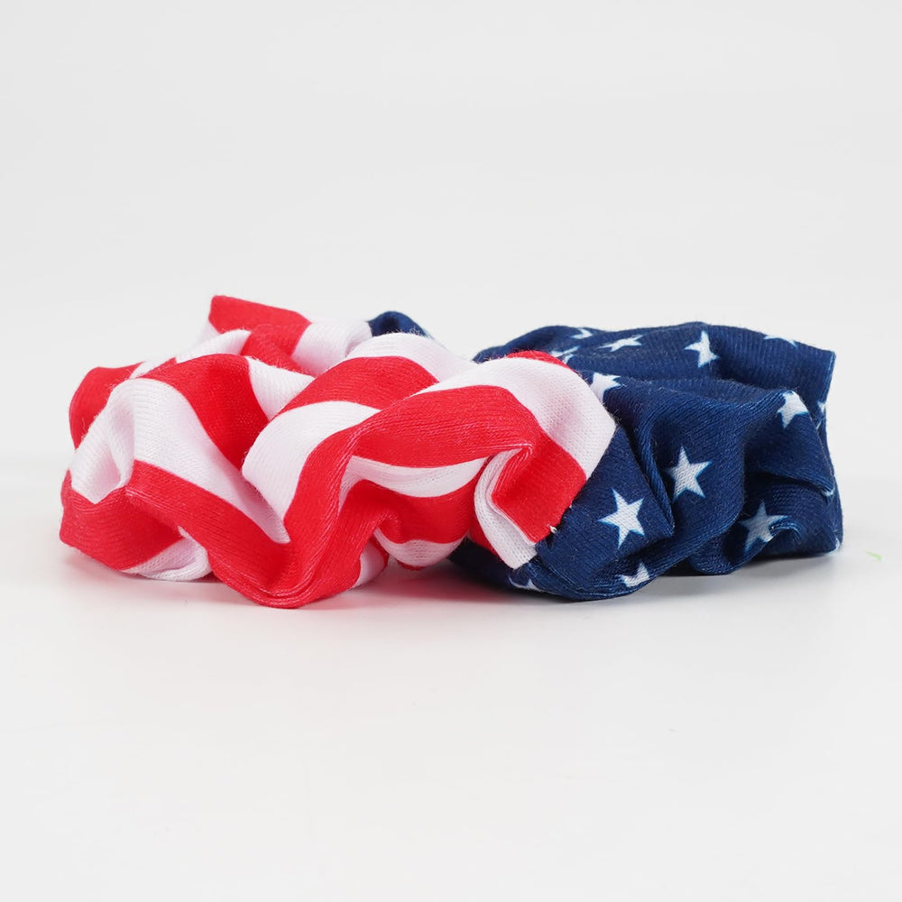 briutn scrunchies styled with 4th of July outfit conveying festive accent