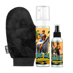 bro glo starter bundle front packaging showing product and mitt, clear benefits