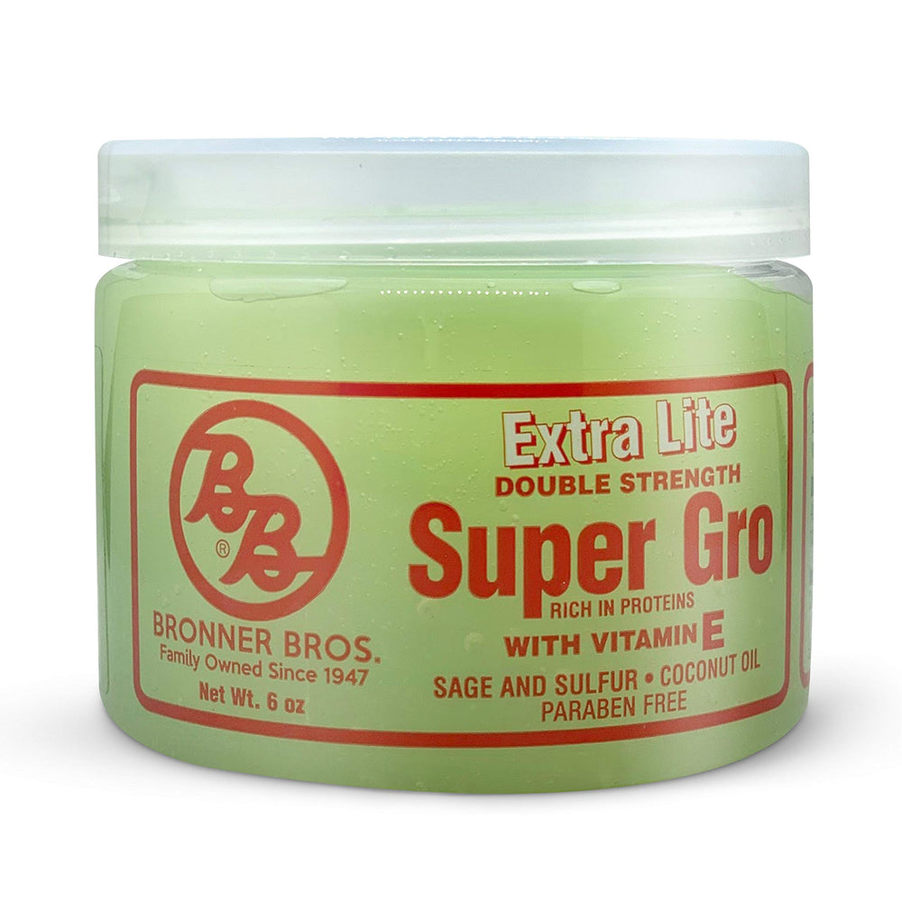 Bronner Bros BB Super Gro front packaging showing label and 6 oz bottle benefits
