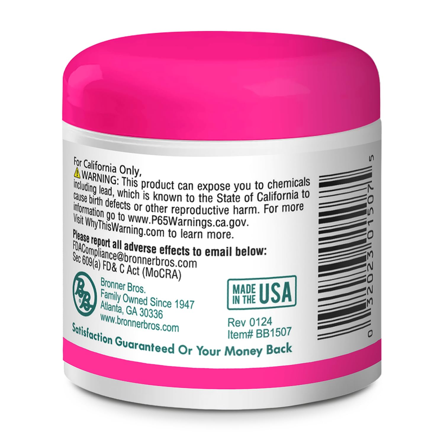 Bronner Bros label closeup showing directions and ingredient highlights for safe use