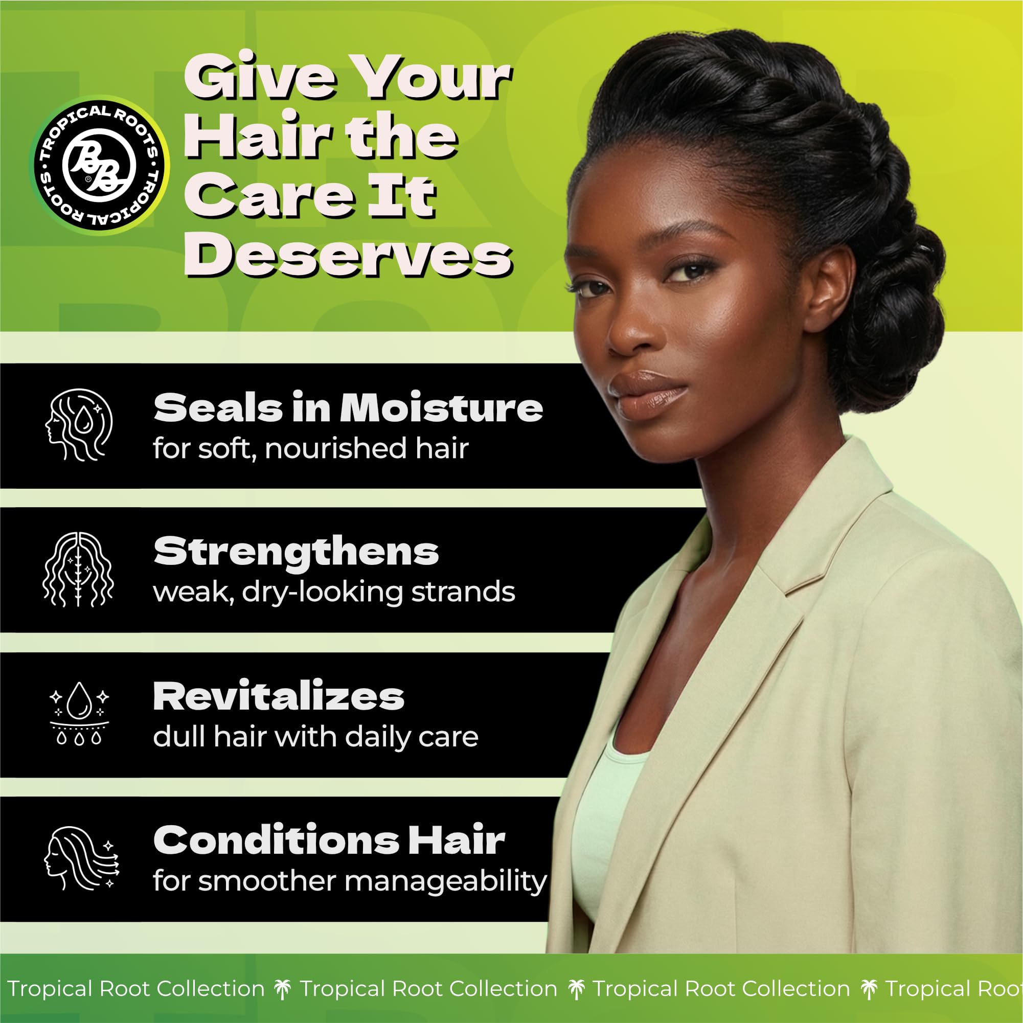 Bronner Bros label close-up displaying ingredients and clarity benefit