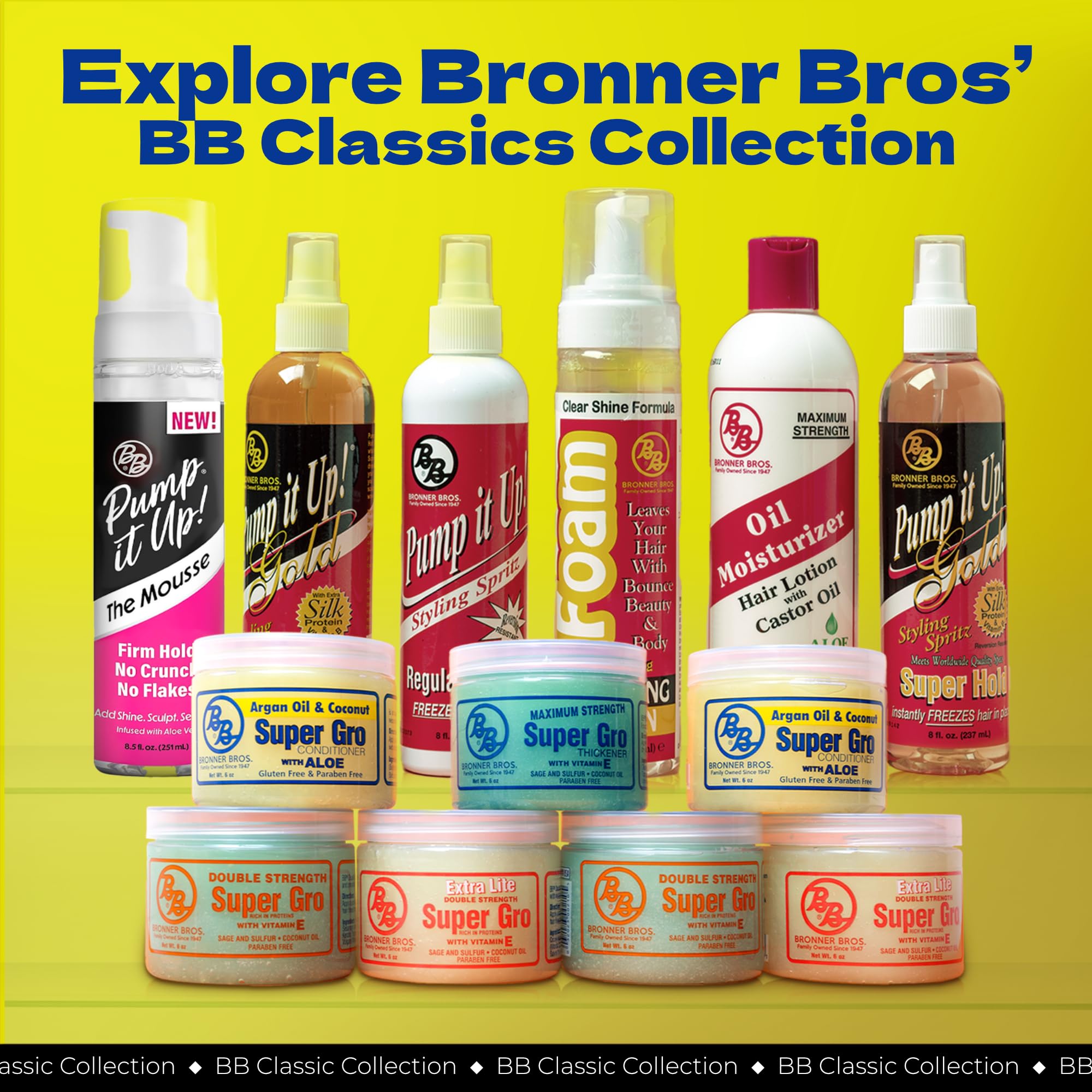 Bronner Bros bottle styled on bathroom shelf suggesting daily use