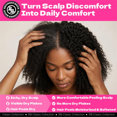 Bronner Bros massage into scalp illustrating improved comfort and reduced flakes