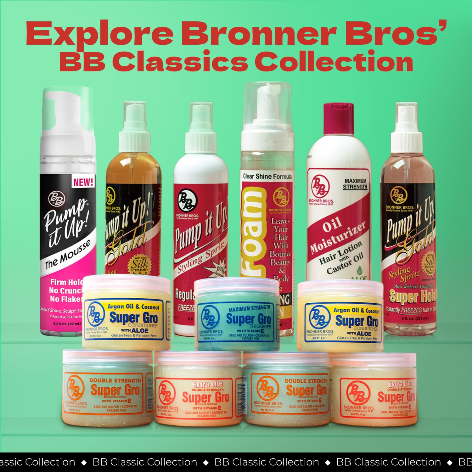 Bronner Bros bottle on bathroom shelf suggesting daily routine ease
