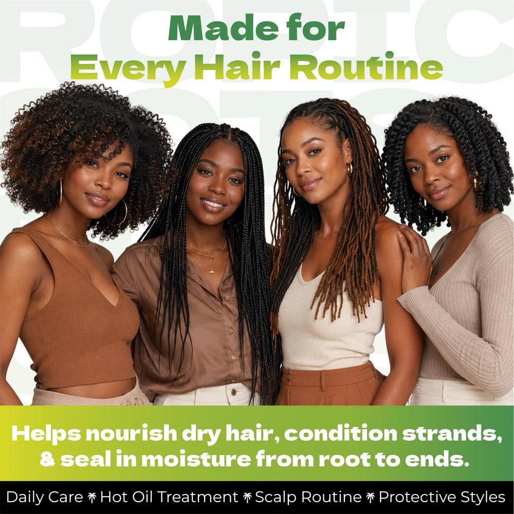 Applying Bronner Bros oil to scalp demonstrating conditioning massage benefit