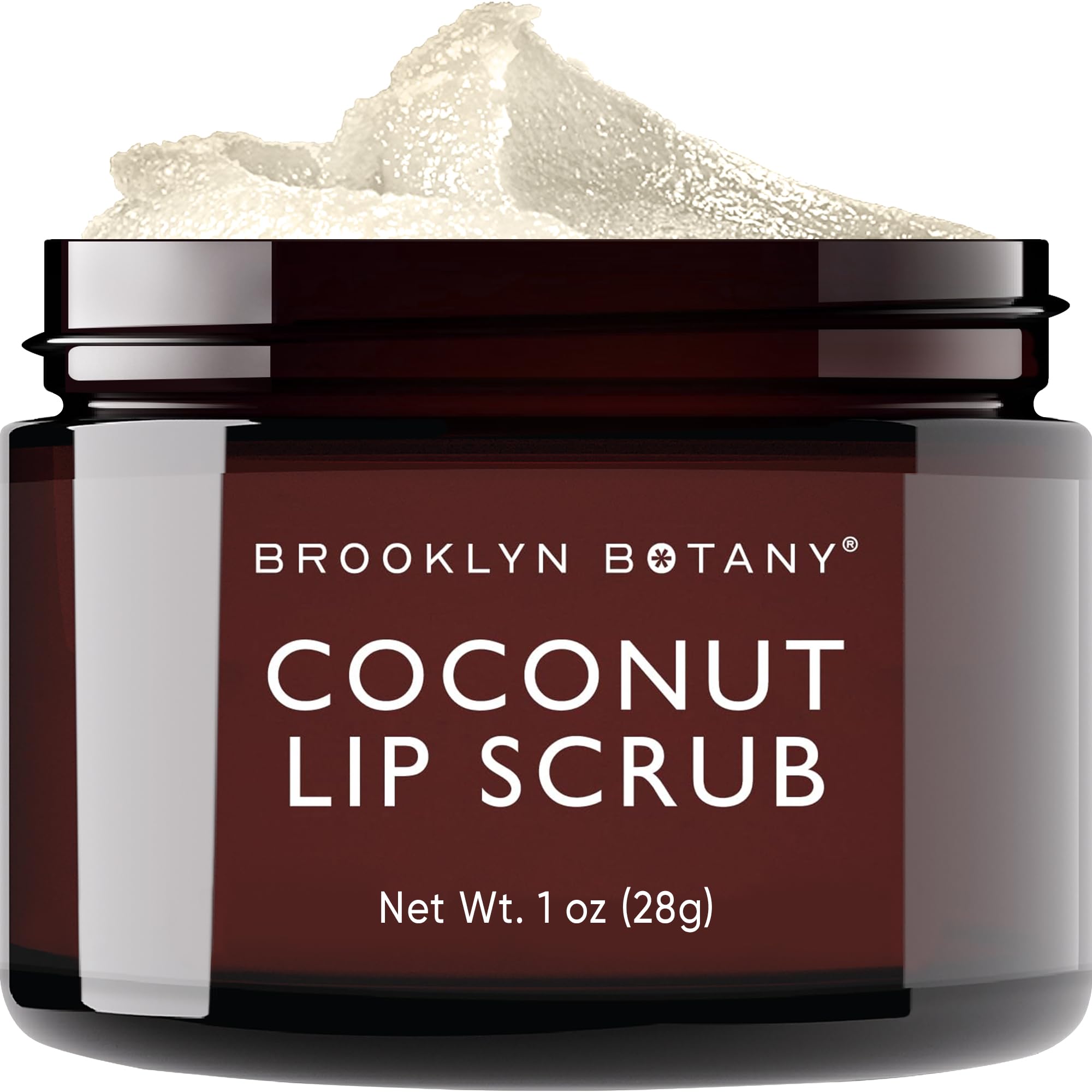 Brooklyn Botany jar front view showing coconut lip scrub and clear labeling for product recognition