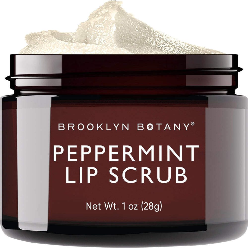 Brooklyn Botany jar front view showing peppermint lip scrub and convenient size for travel