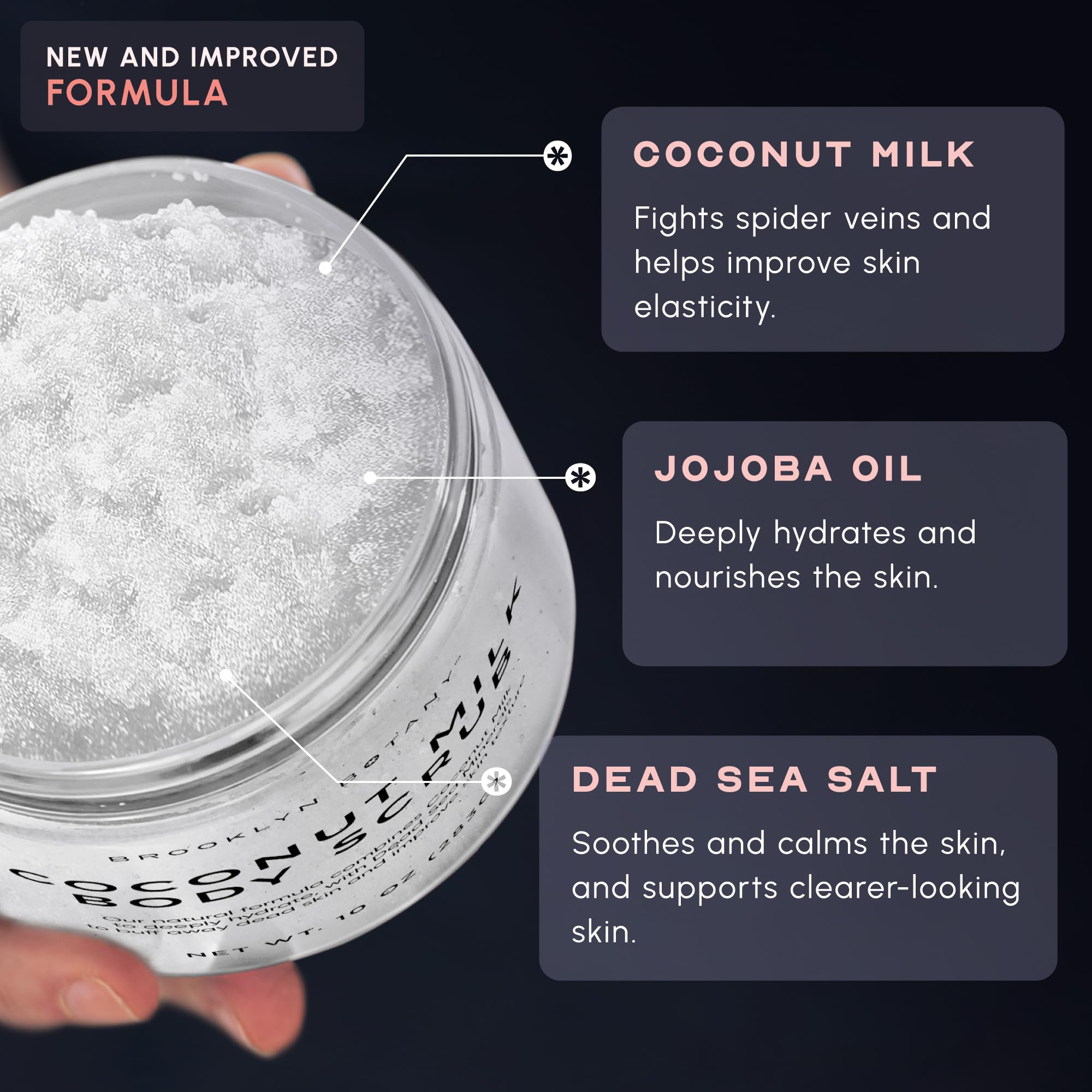 Brooklyn Botany open jar and clear label showing ingredients and use