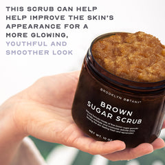 Brooklyn Botany scrub applied on hand, demonstrates gentle exfoliation and moisturized finish
