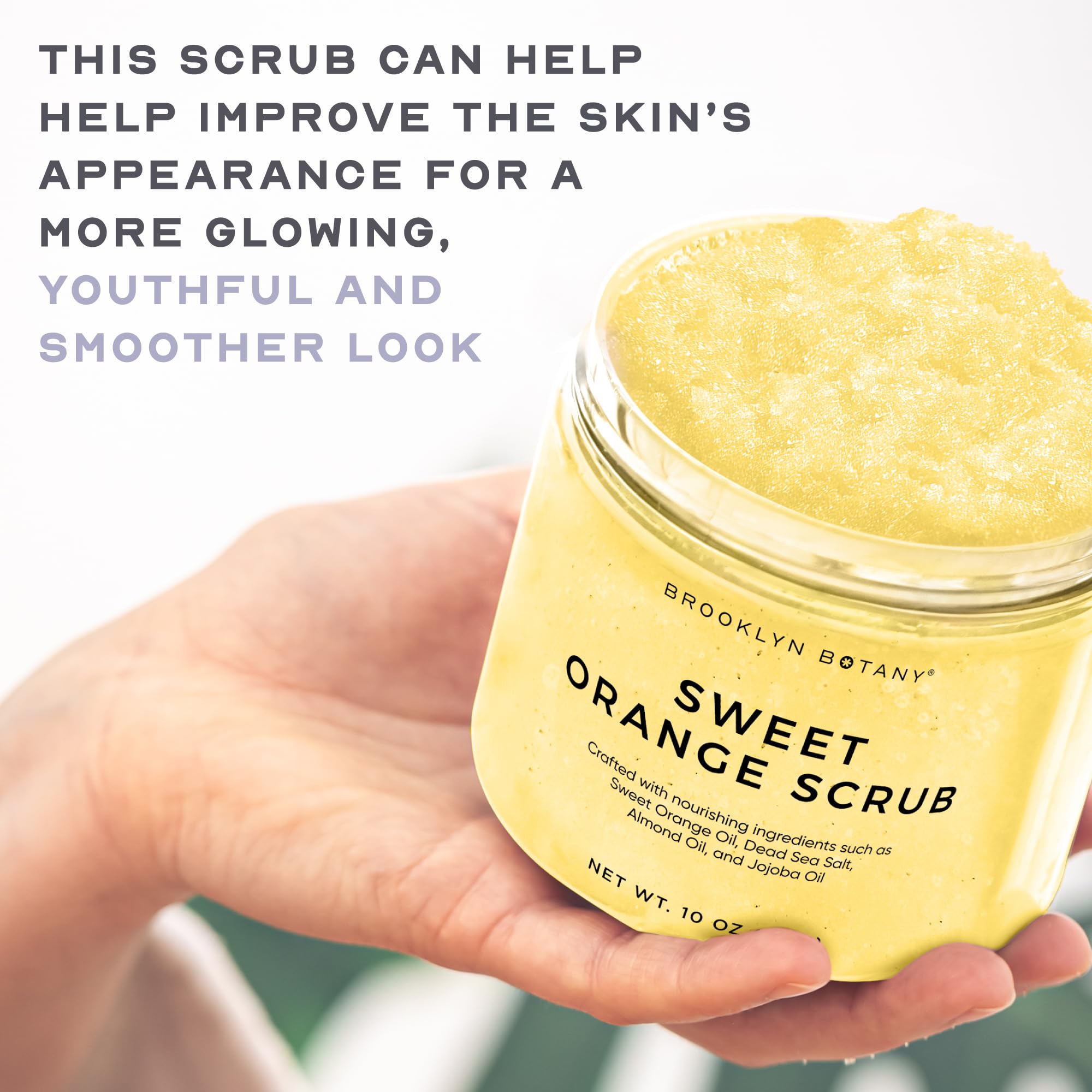 Brooklyn Botany scrub on hand being massaged to reveal softer skin quickly