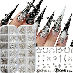Brtavizvy front view box with organized punk nail charms for easy access